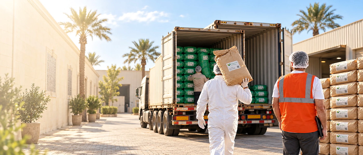 Export loading scene: inspector and worker at open containers