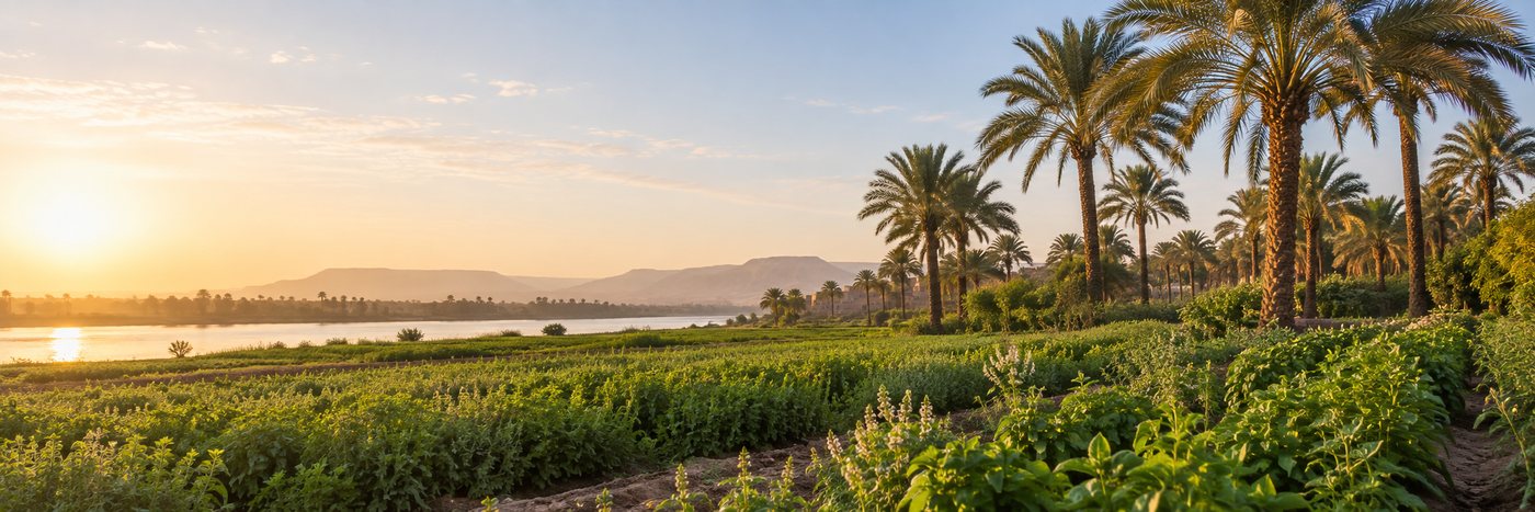 Cultivated fields and date palms in an Egyptian growing region